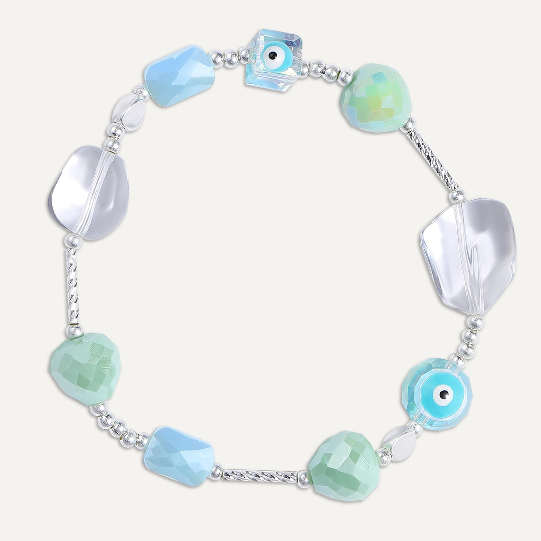 Evil Eye Aqua Charm Bracelet In Silver-Tone