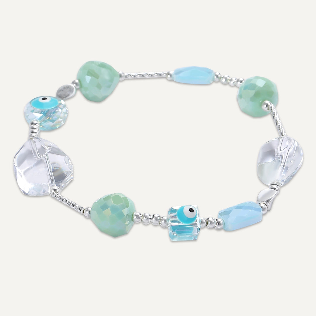 Evil Eye Aqua Charm Bracelet In Silver-Tone