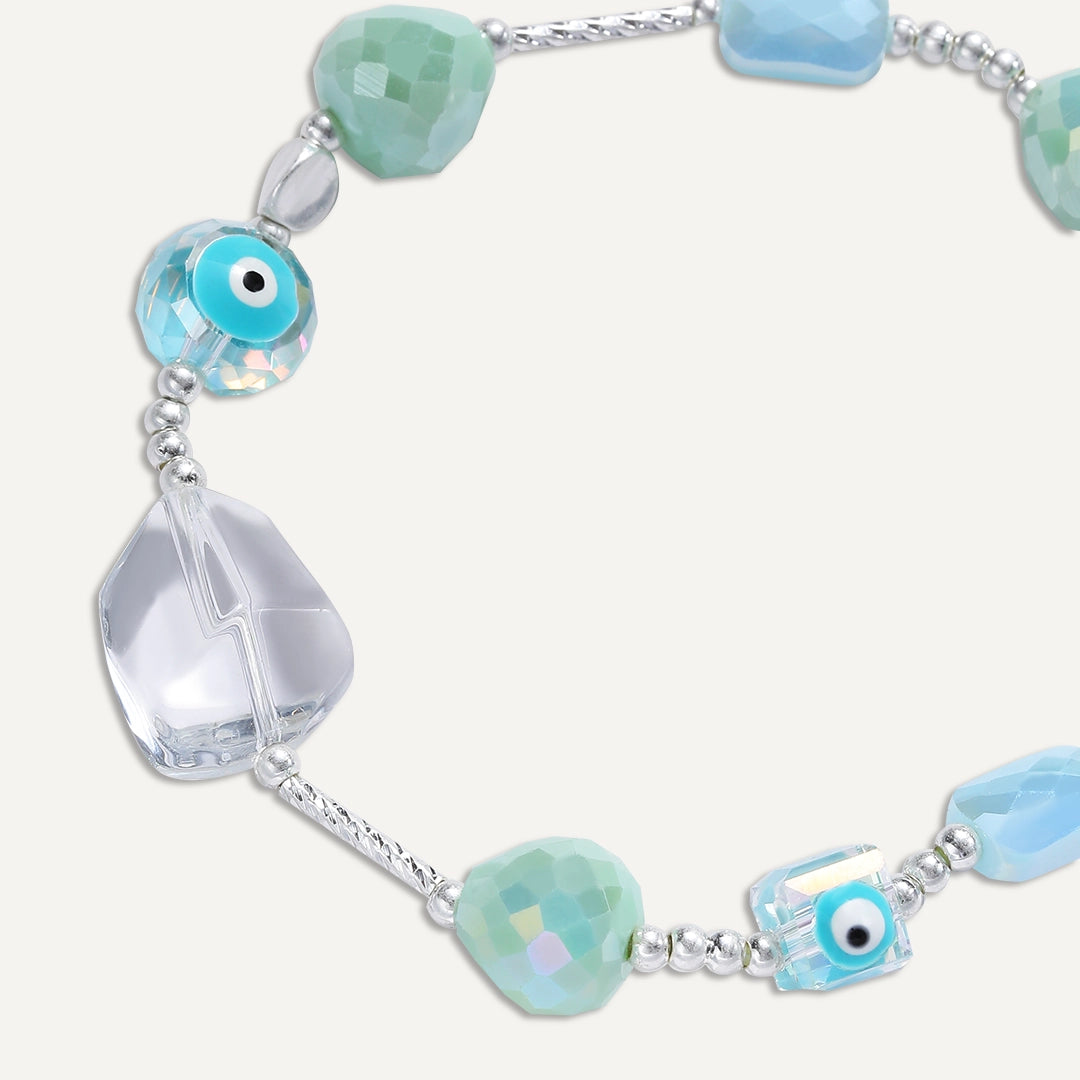 Evil Eye Aqua Charm Bracelet In Silver-Tone