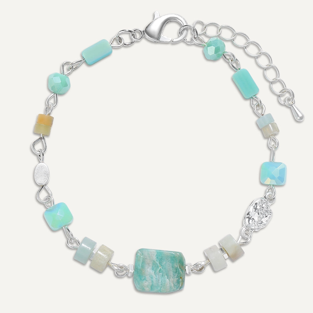 Sea Glass & Crystal Link Bracelet In Silver-Tone
