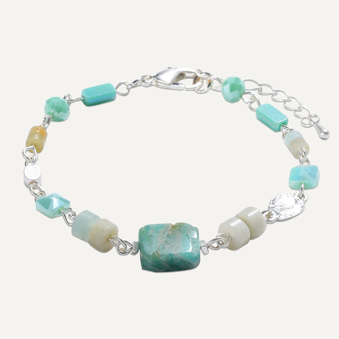 Sea Glass & Crystal Link Bracelet In Silver-Tone