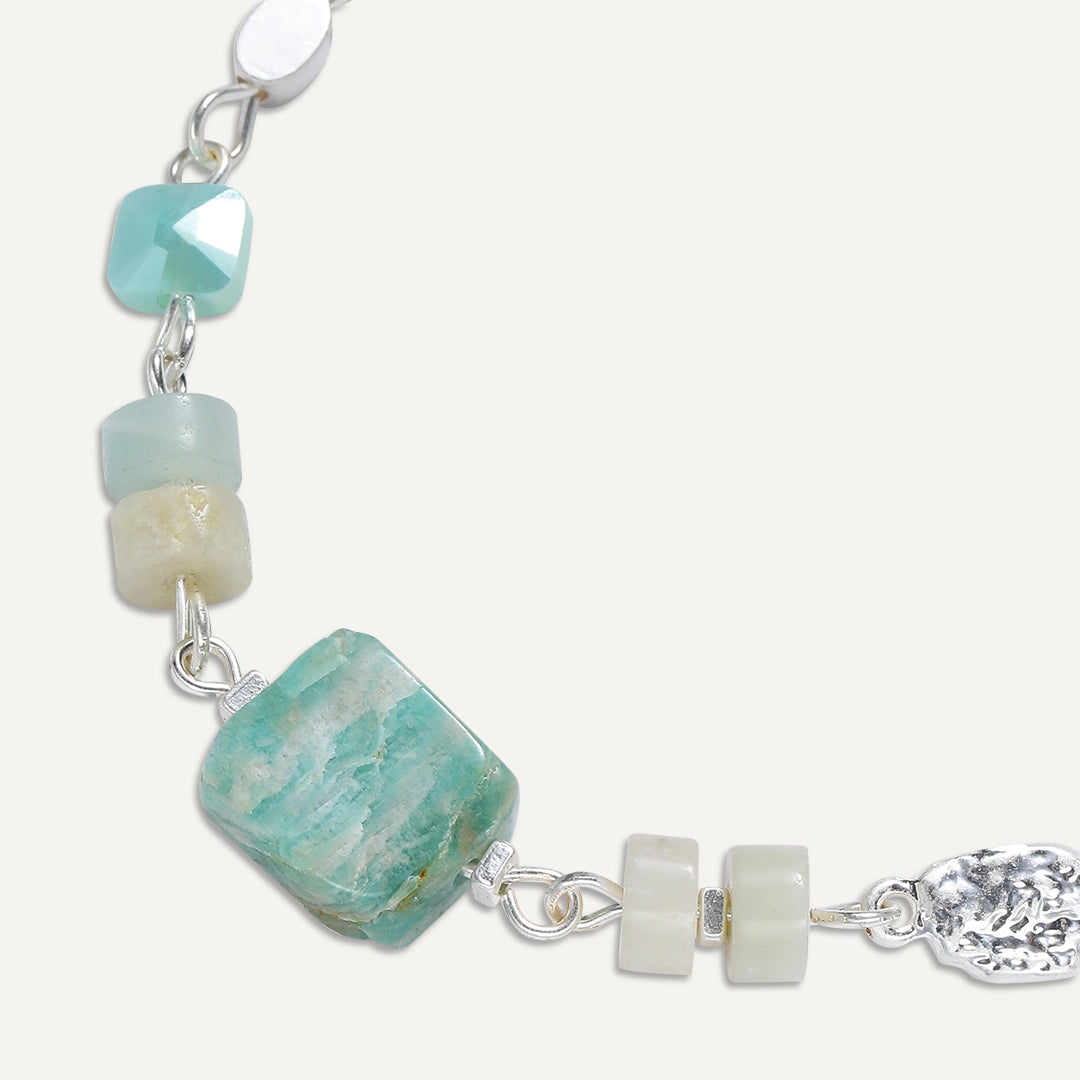 Sea Glass & Crystal Link Bracelet In Silver-Tone