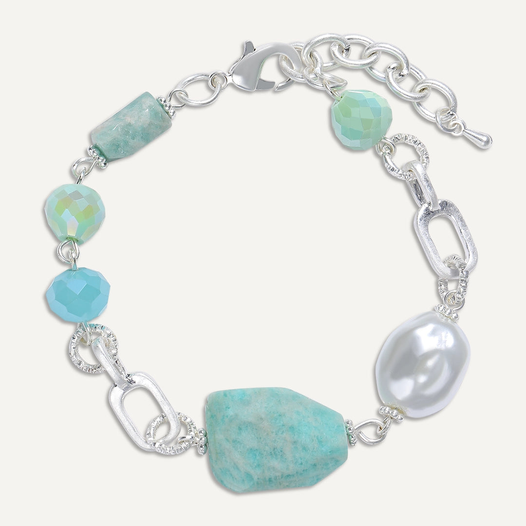 Ocean Stone & Pearl Chain Bracelet In Silver-Tone