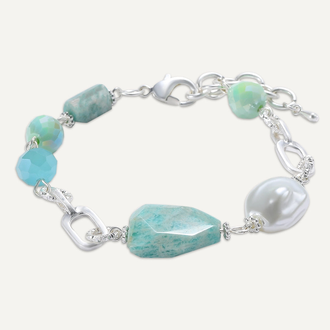 Ocean Stone & Pearl Chain Bracelet In Silver-Tone
