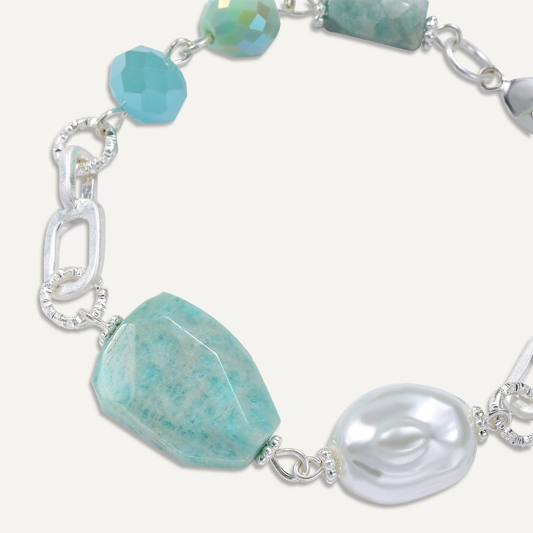 Ocean Stone & Pearl Chain Bracelet In Silver-Tone