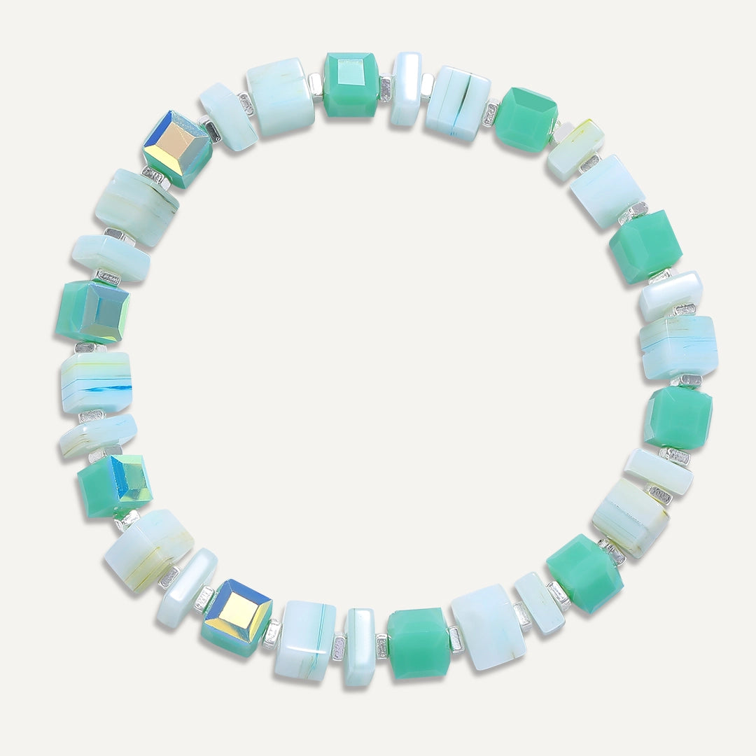 Mosaic Cube Bead Stretch Bracelet In Silver-Tone