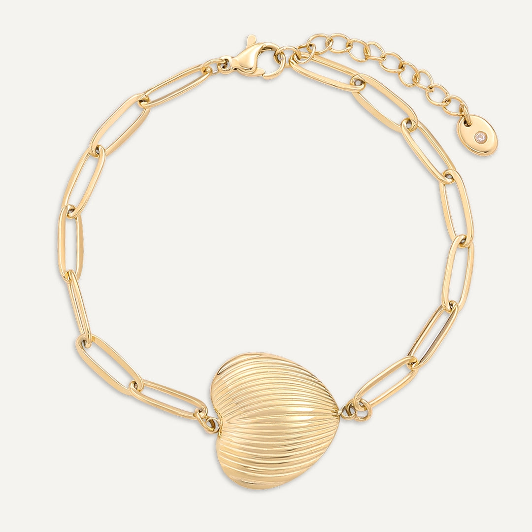 Vibes | Ribbed Heart Chain Bracelet | 18K Gold-Plated