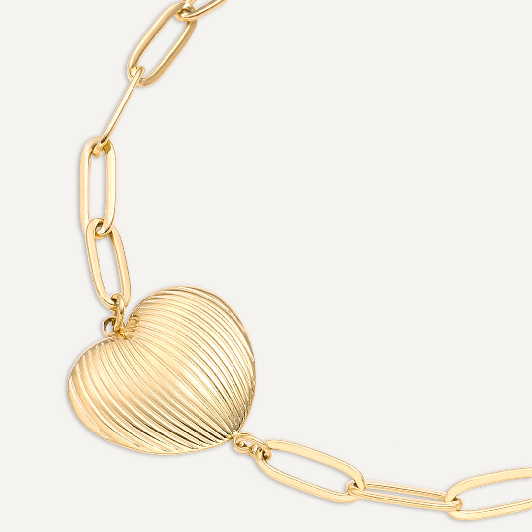 Vibes | Ribbed Heart Chain Bracelet | 18K Gold-Plated