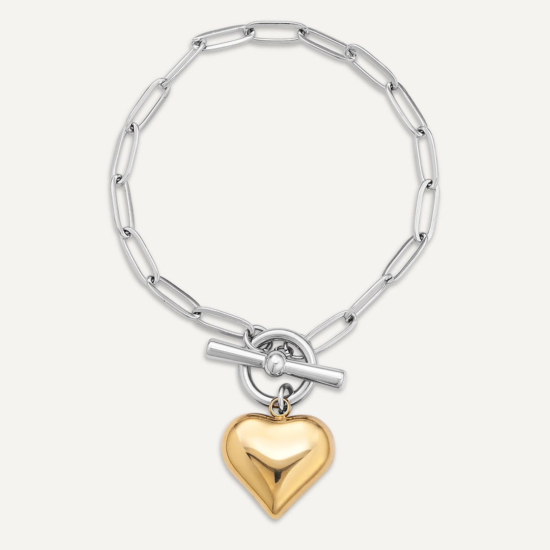 Vibes | Heartbeat Toggle Bracelet | 18K Gold & White Gold-Plated