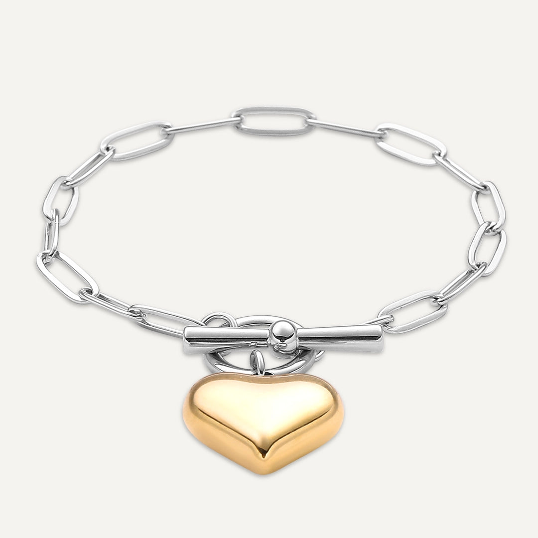 Vibes | Heartbeat Toggle Bracelet | 18K Gold & White Gold-Plated