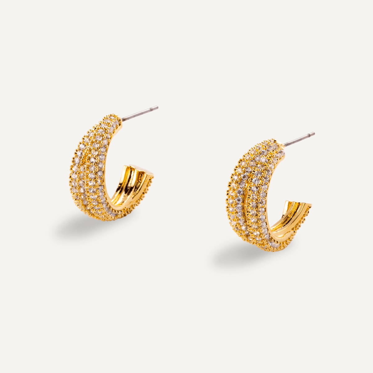 Detailed view of Kylie Contemporary Abstract Crystal Earrings In Gold