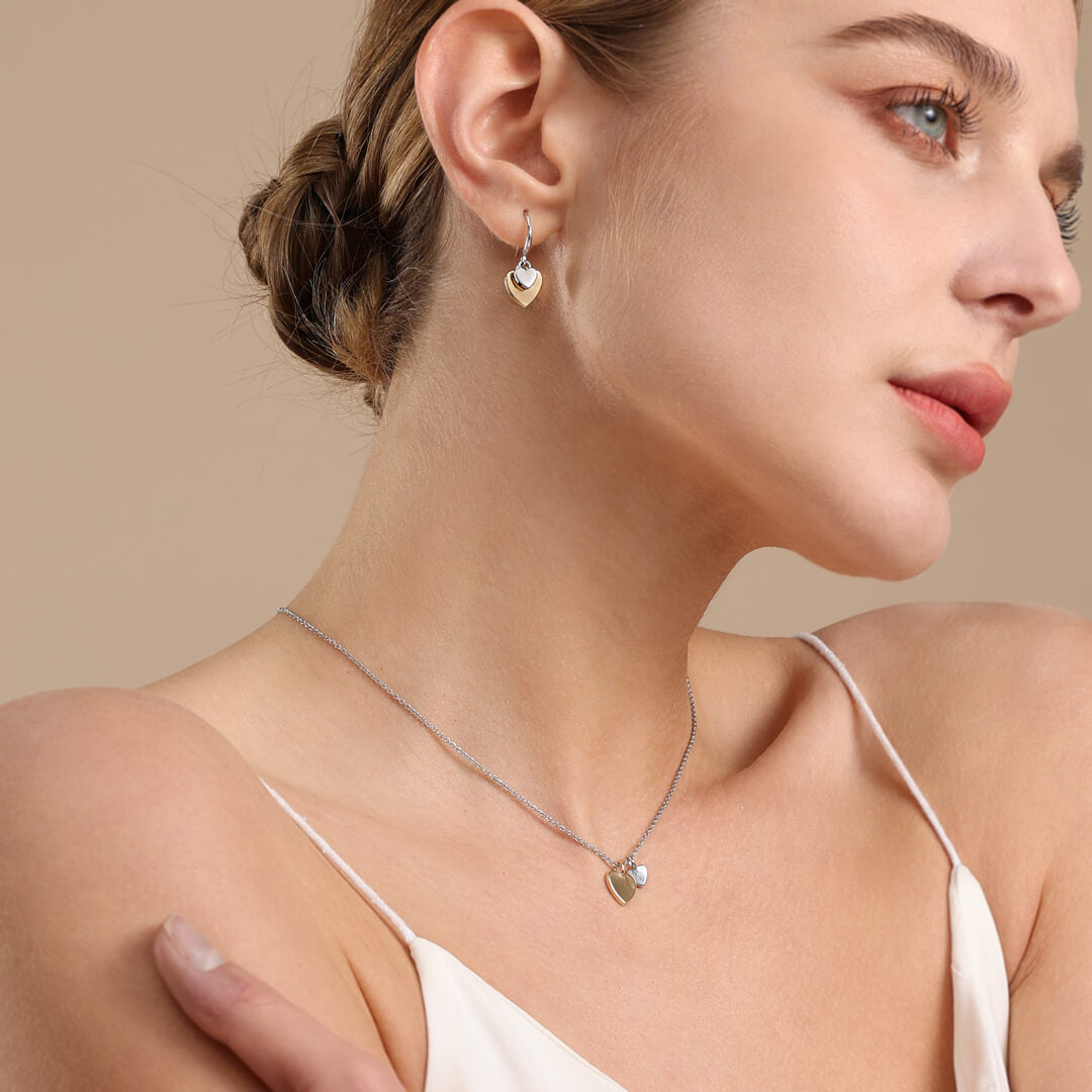 Keira Mixed Heart Duo Necklace In Silver & Gold-Tone