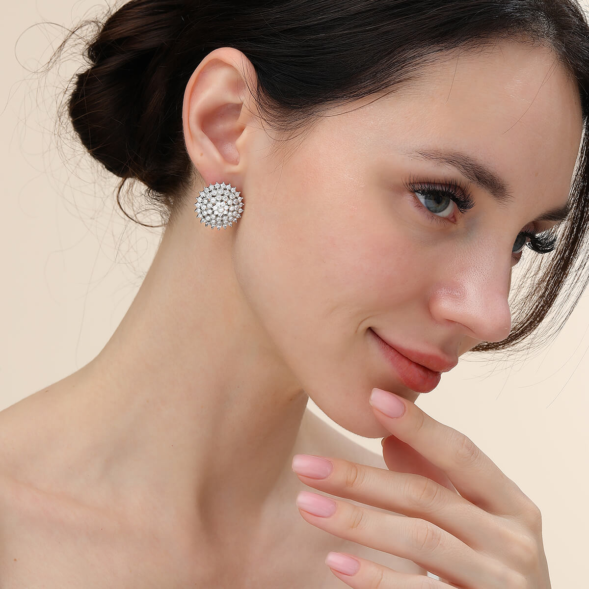 Circular Cubic Zirconia Clip On Earrings In Silver Tone