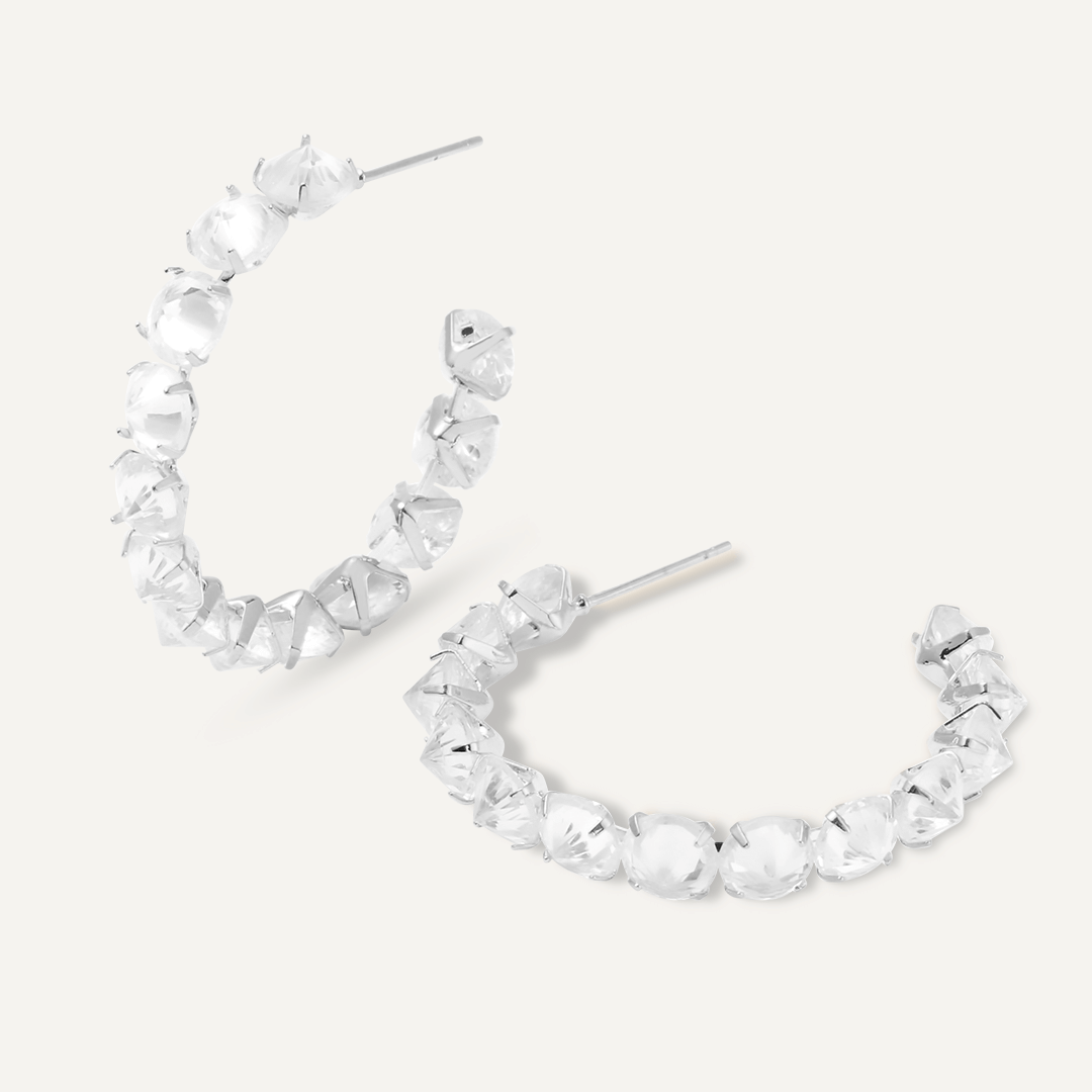 Crystal Hoop Earrings In Silver-Tone