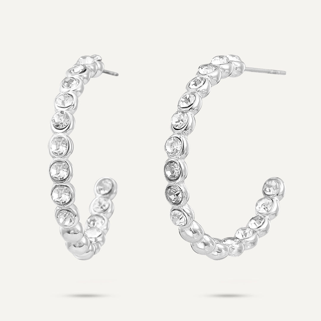 Vibes | Crystal Pavé Hoop Post Earrings | White Gold-Plated