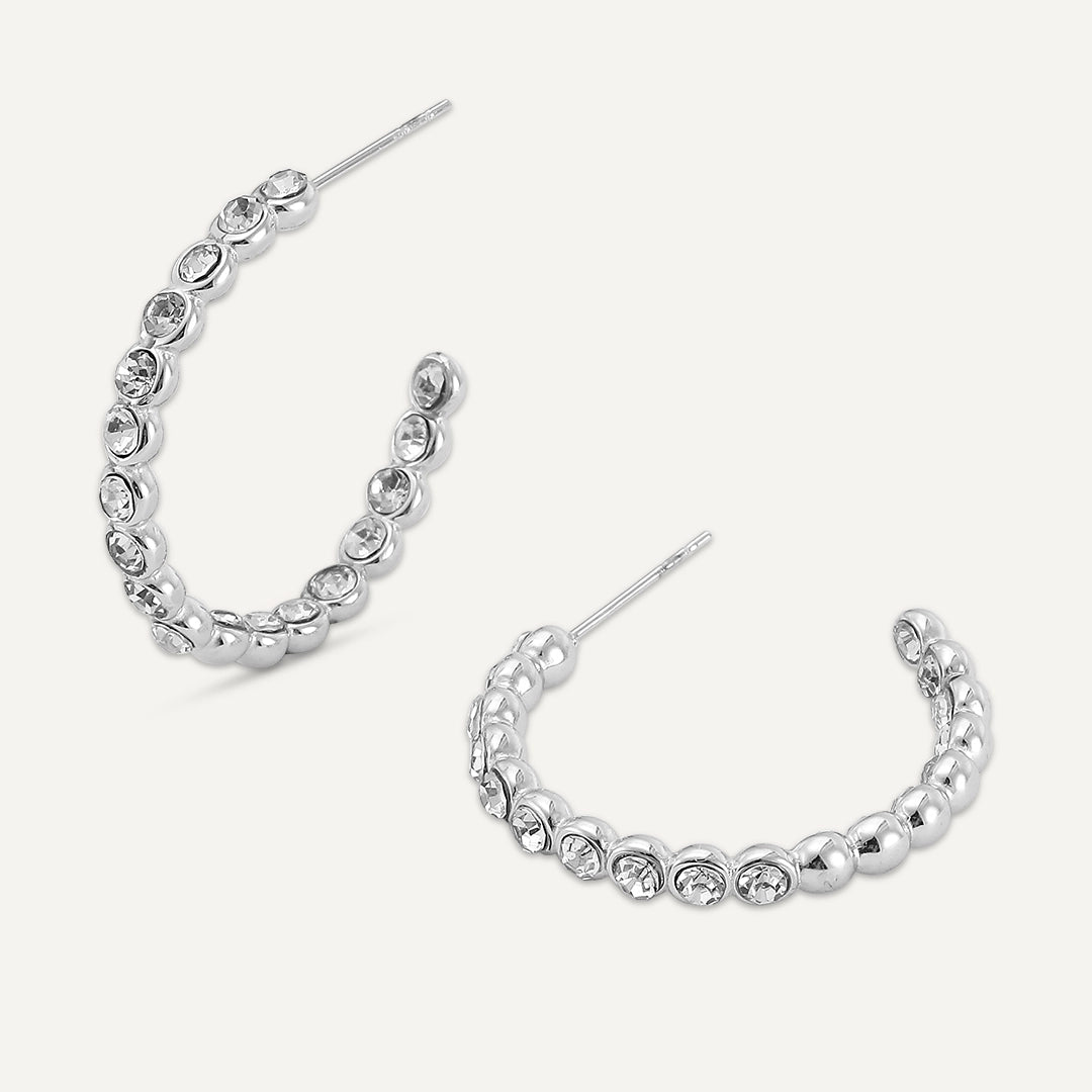 Vibes | Crystal Pavé Hoop Post Earrings | White Gold-Plated
