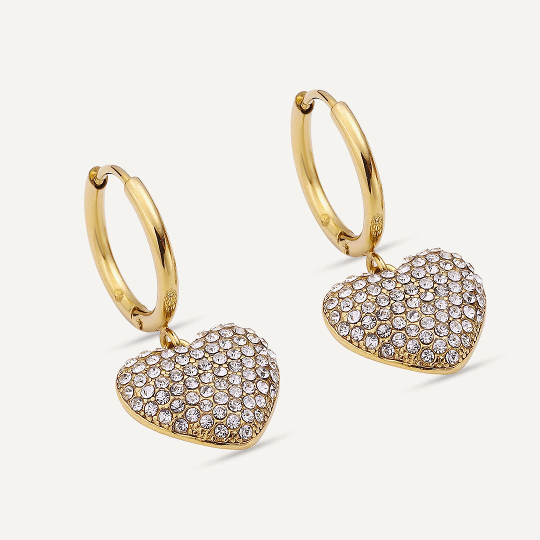 Vibes | Crystal Heart Hoop Lever Earrings | 18K Gold-Plated