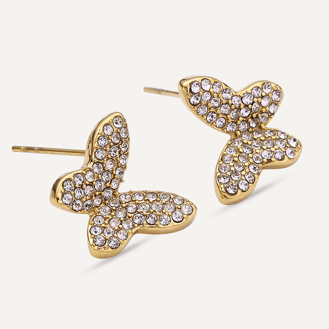 Vibes | Crystal Butterfly Post Earrings | 18K Gold-Plated
