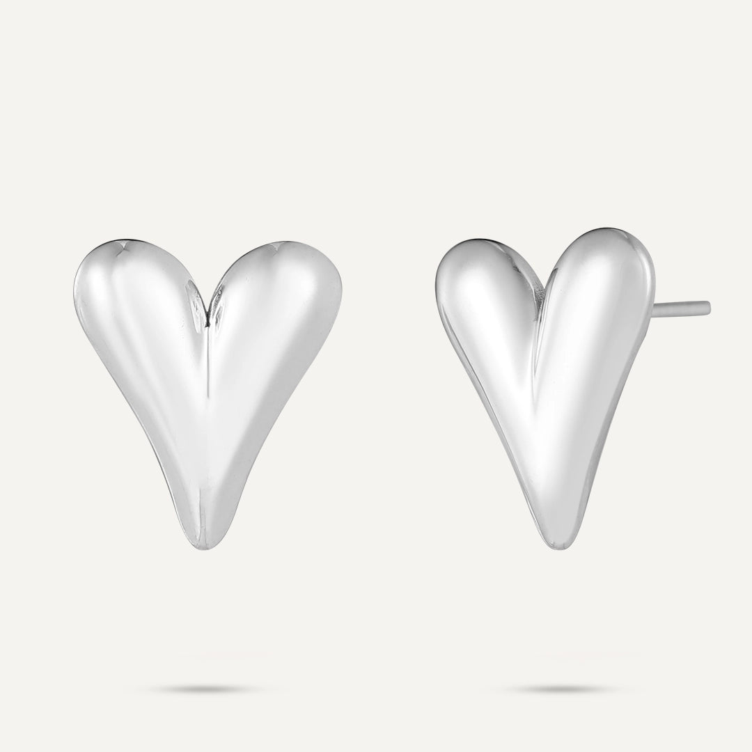 Vibes | Classic Heart Post Earrings | White Gold-Plated