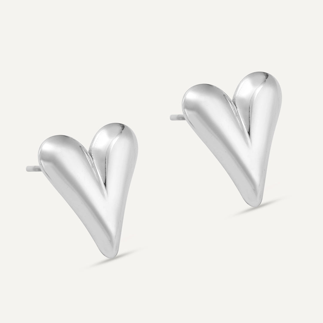 Vibes | Classic Heart Post Earrings | White Gold-Plated