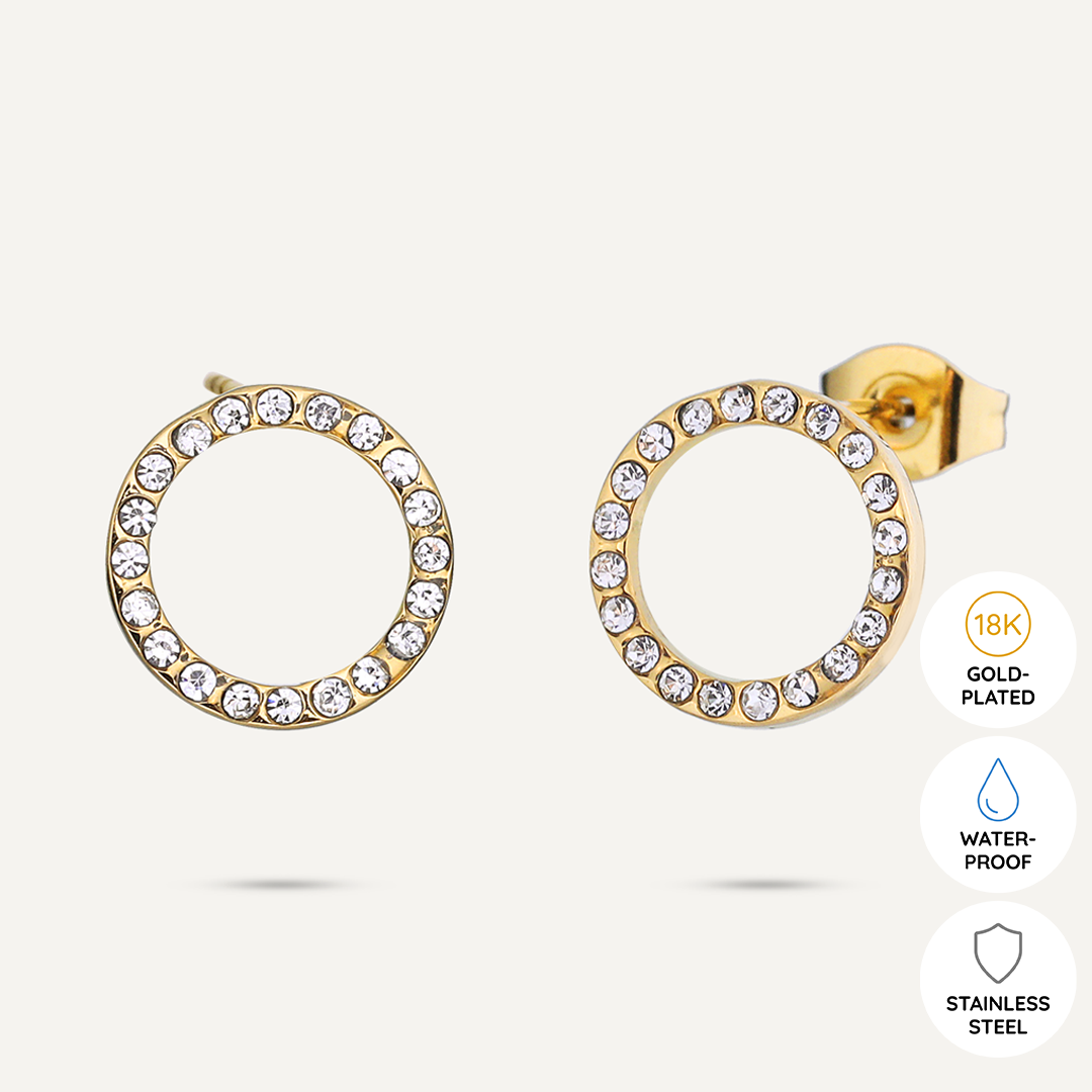 Vibes | Crystal Circle Radiance Post Earrings | 18K Gold-Plated
