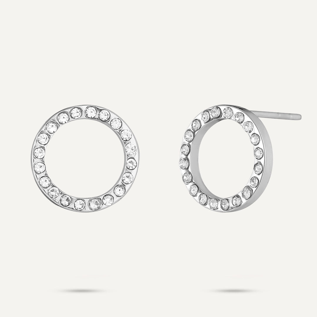 Vibes | Crystal Circle Radiance Post Earrings | White Gold-Plated