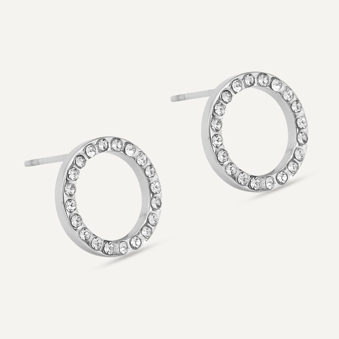 Vibes | Crystal Circle Radiance Post Earrings | White Gold-Plated