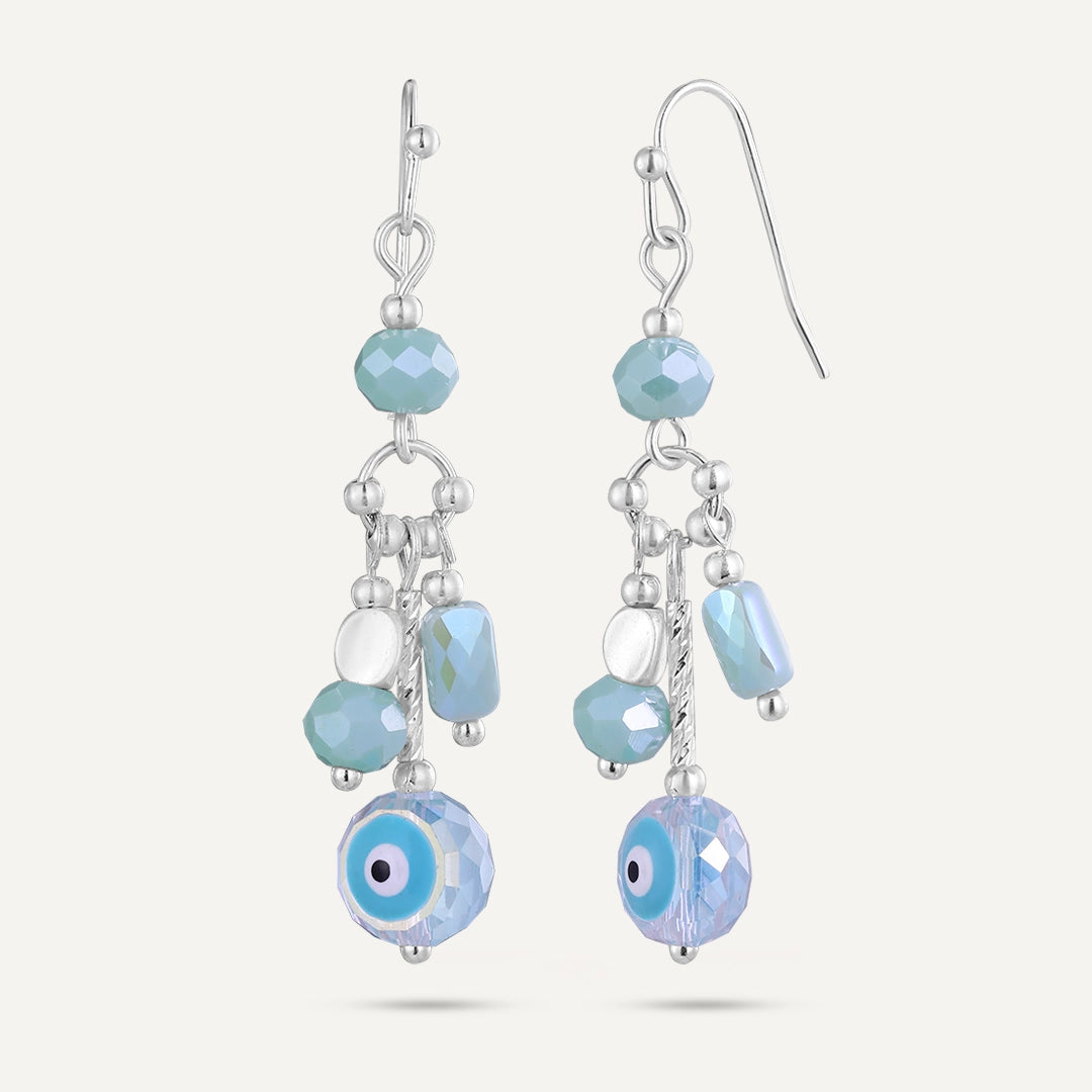Evil Eye Crystal Drop Earrings In Silver-Tone