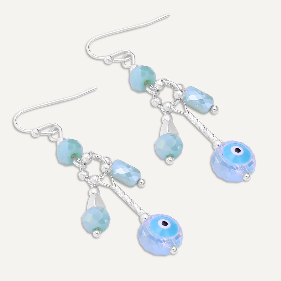 Evil Eye Crystal Drop Earrings In Silver-Tone