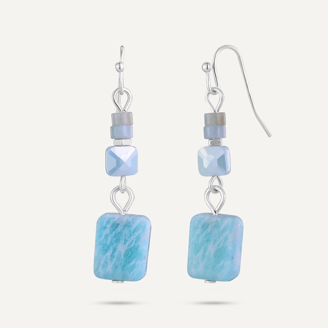 Aqua Tile Drop Earrings In Silver-Tone