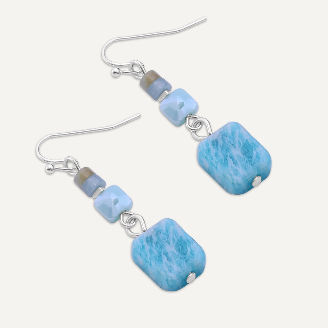Aqua Tile Drop Earrings In Silver-Tone