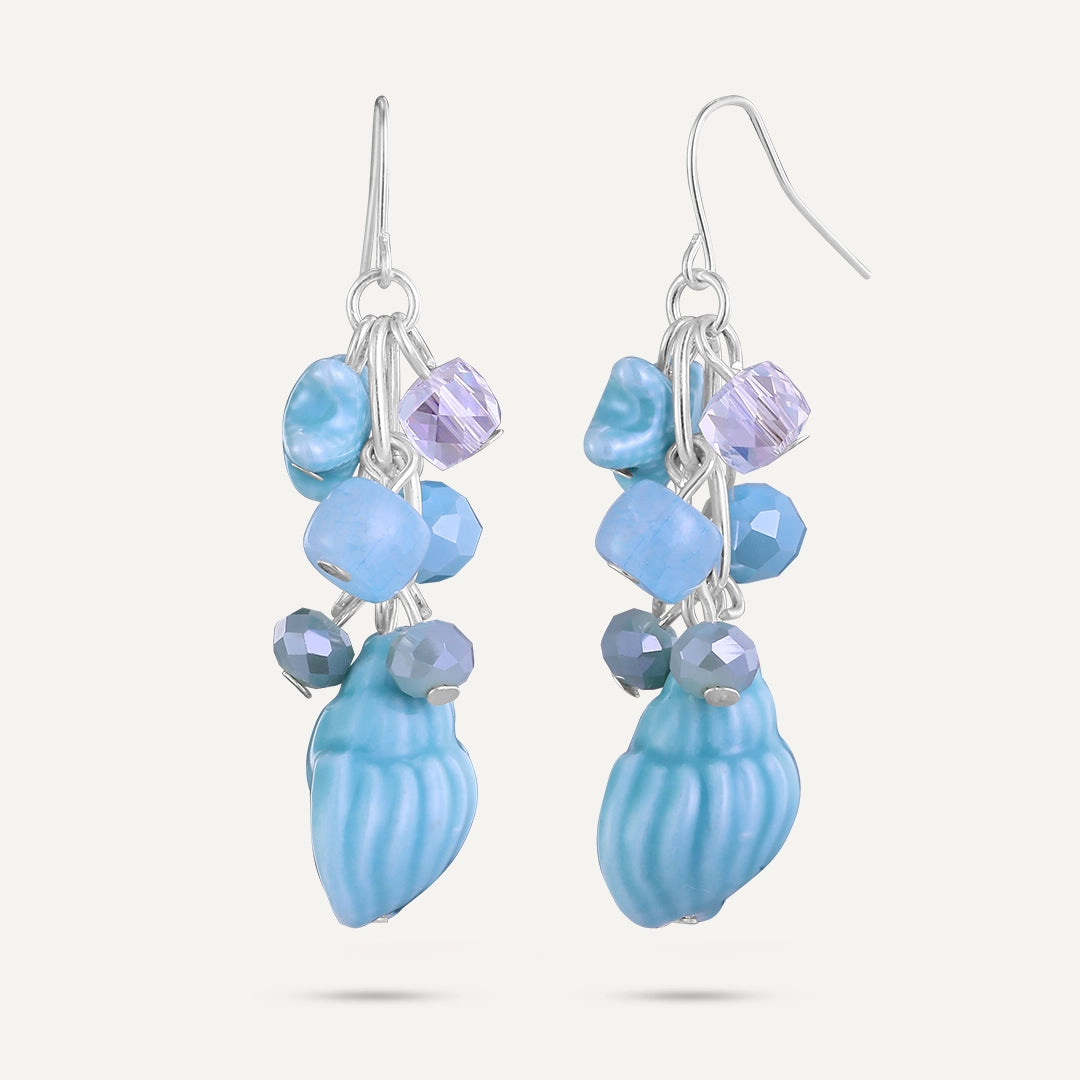 Ocean Shell Cluster Drop Earrings In Silver-Tone