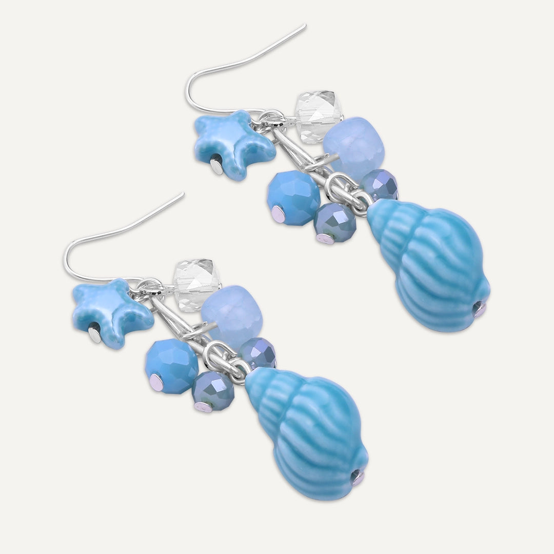 Ocean Shell Cluster Drop Earrings In Silver-Tone