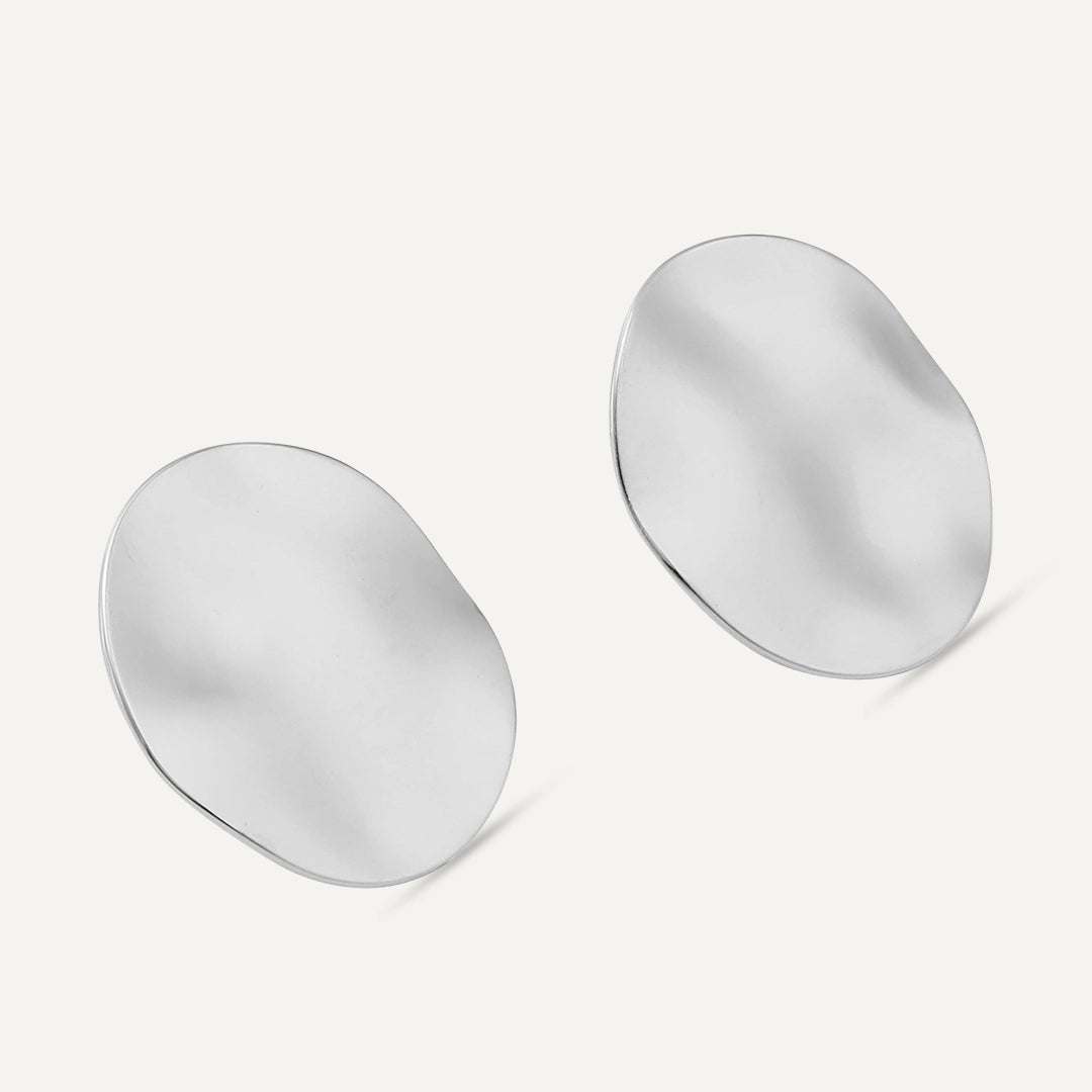 Vibes | Melted Oval Stud Earrings | White Gold-Plated