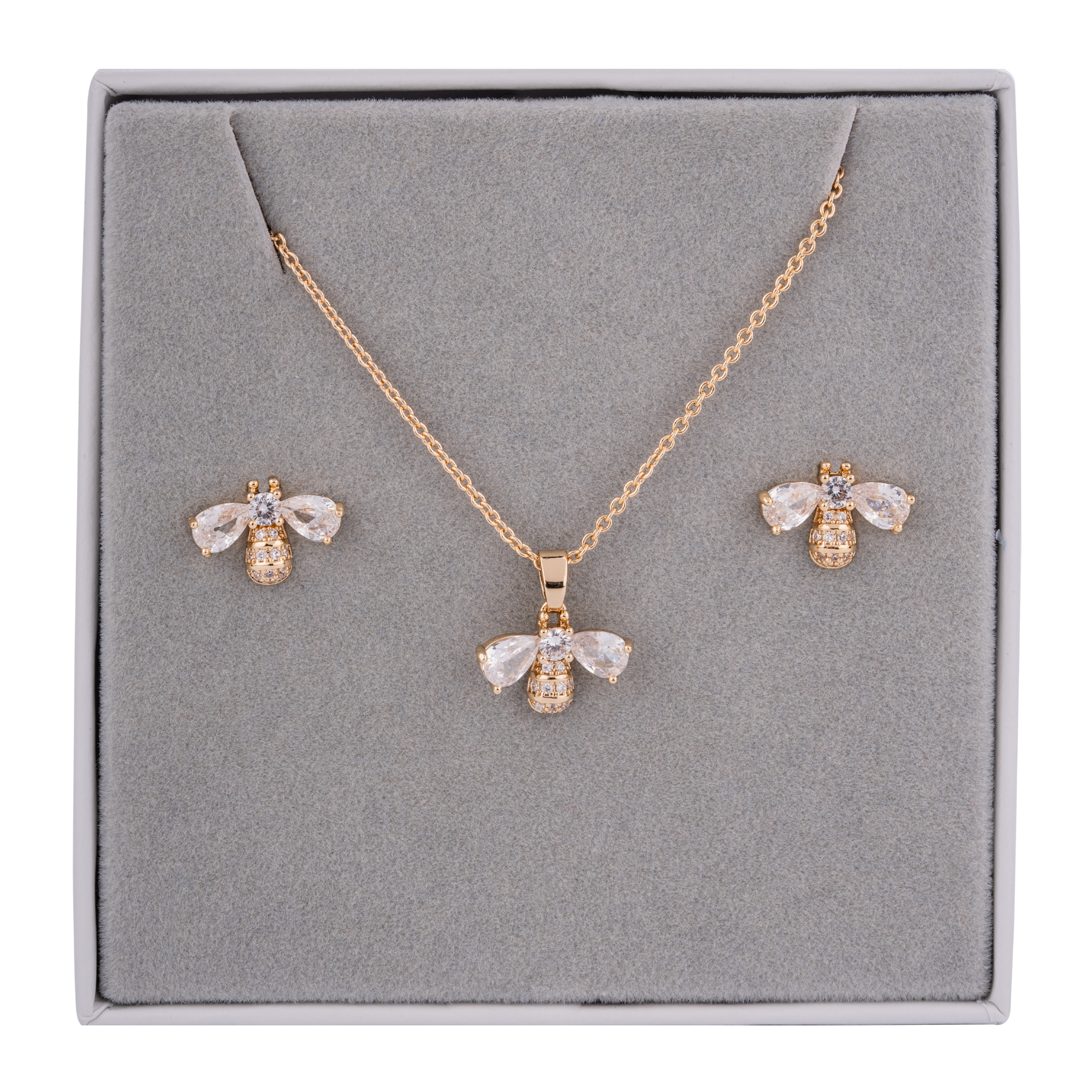 Boxed Cubic Zirconia Gold Bee Jewellery Set - D&X Retail