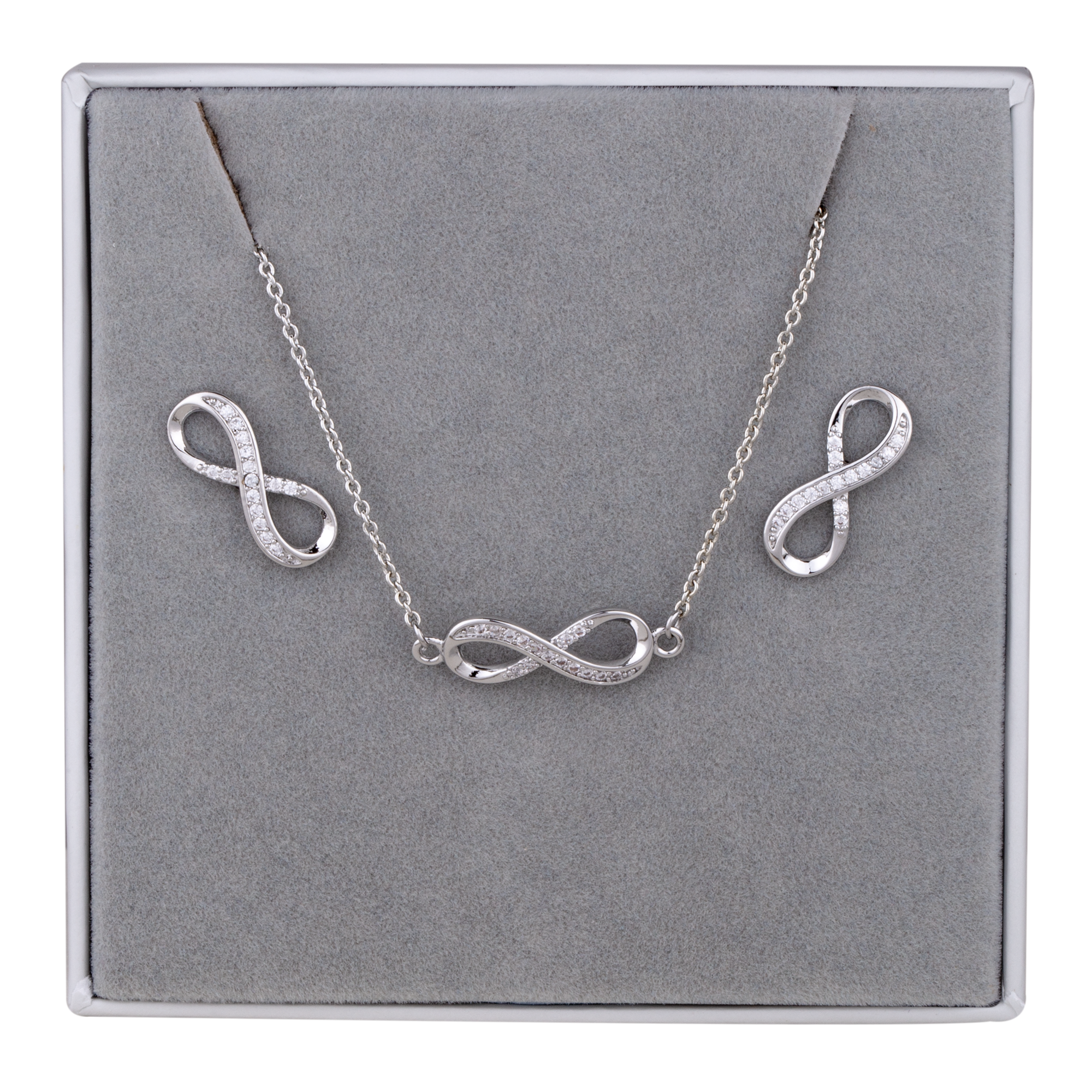 Boxed Cubic Zirconia Silver Infinity Jewellery Set - D&X Retail