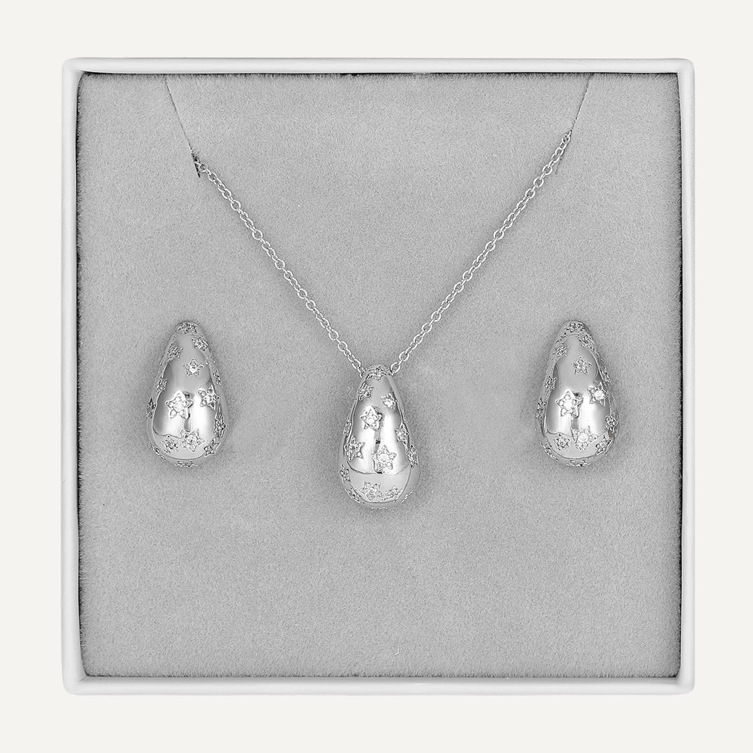 Celestial Teardrop Jewelry Set In Silver-Tone