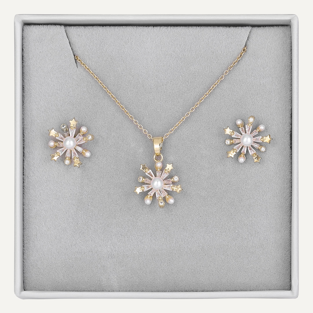 Celestial Pearl Starburst Jewelry Set In Gold-Tone