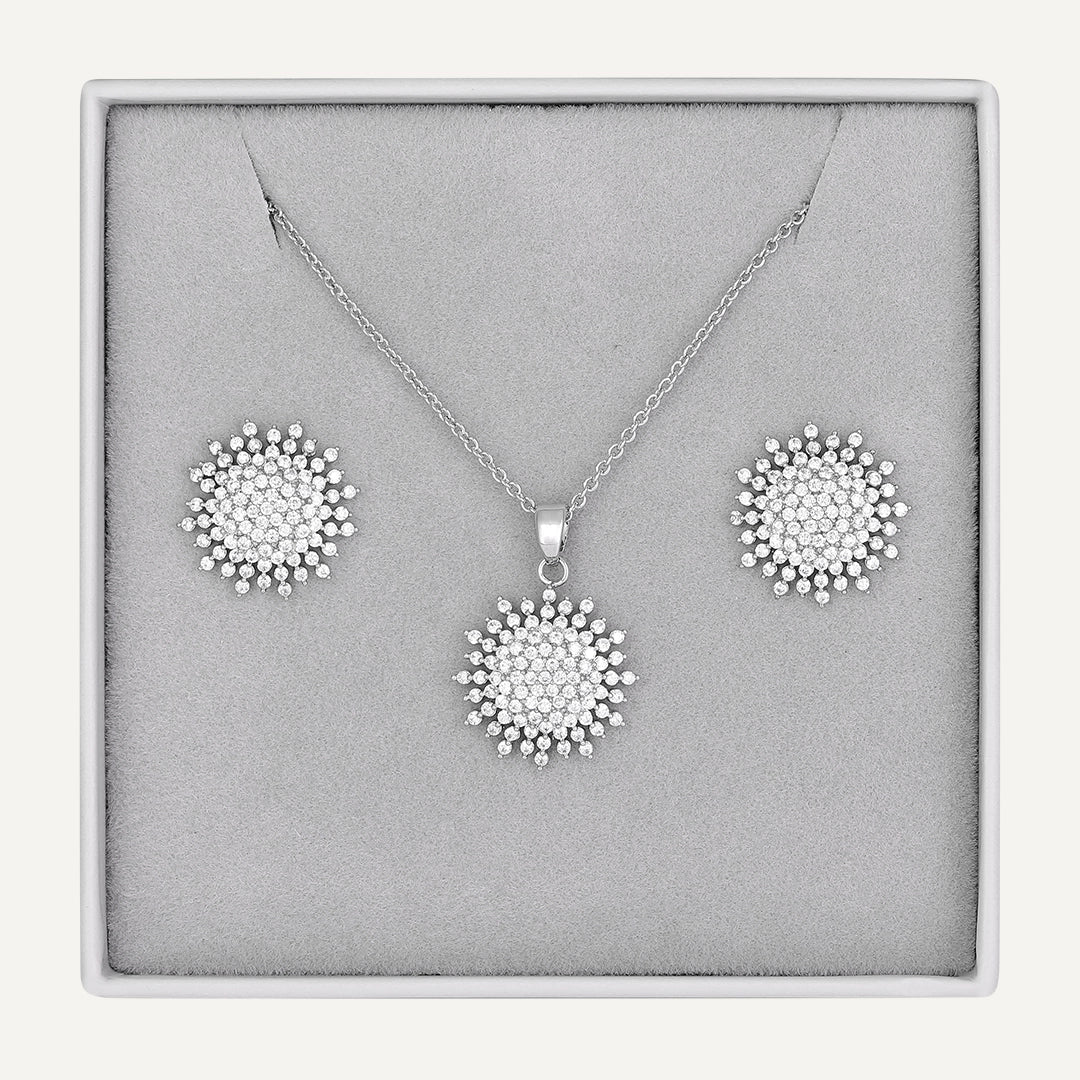 Radiant Burst Crystal Jewelry Set In Silver-Tone