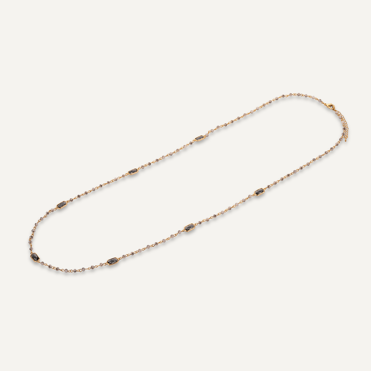 Long Grey Crystal Stone Gold Necklace - D&X Retail