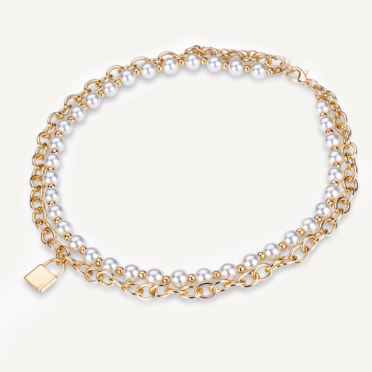 Alesha Faux Pearl Padlock Pendant Necklace In Gold - D&X Retail