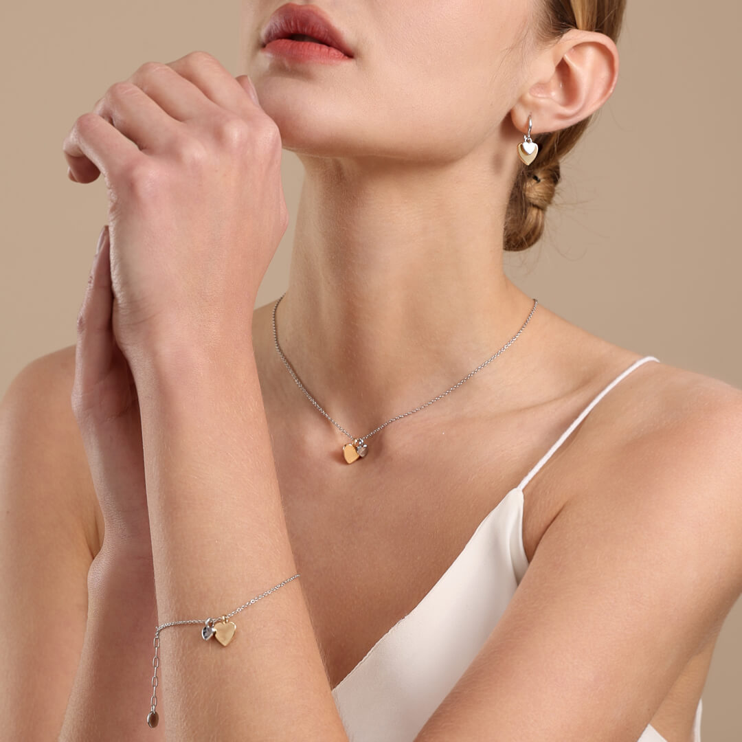 Keira Mixed Heart Duo Necklace In Silver & Gold-Tone