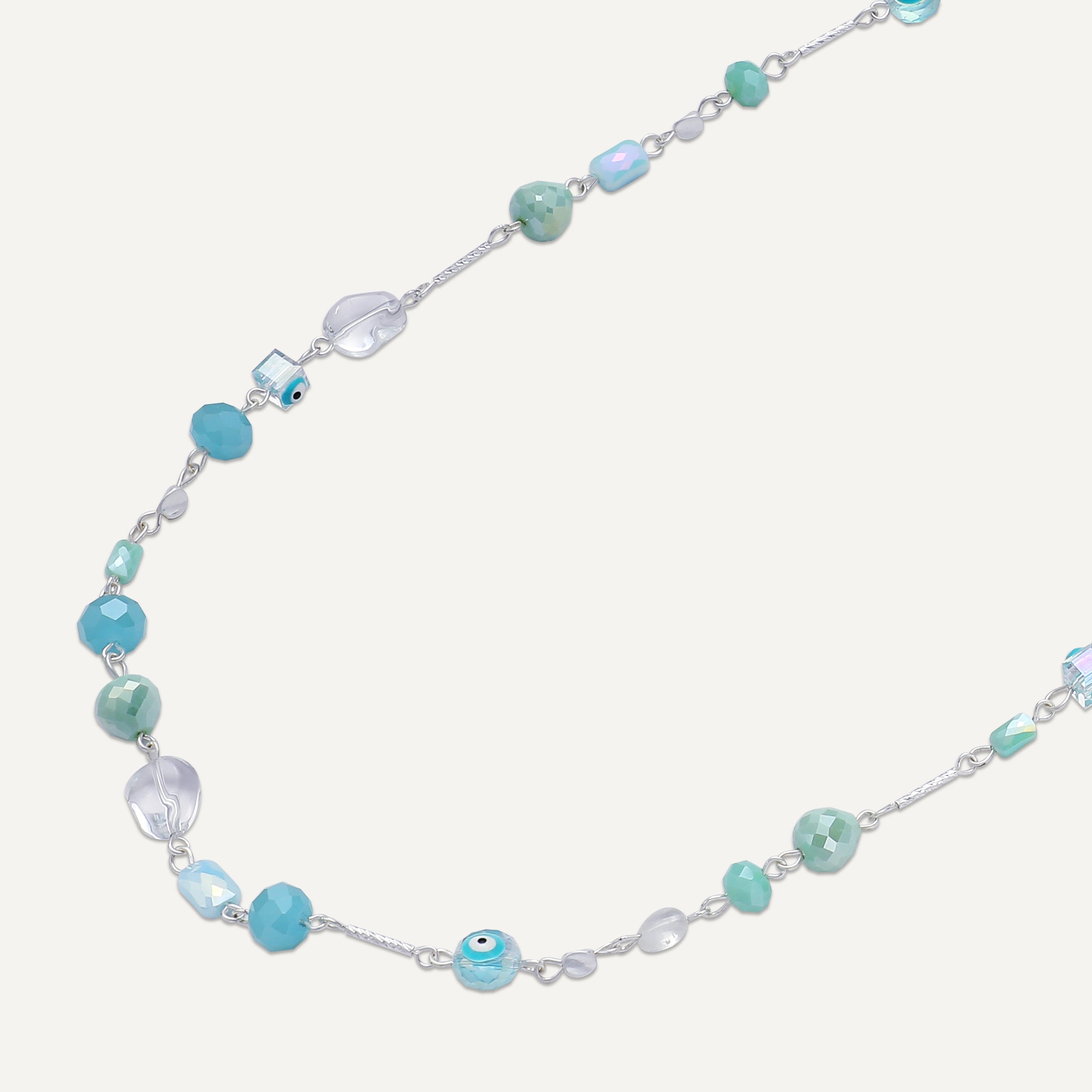 Long Mixed Bead Evil Eye Necklace In Silver-Tone
