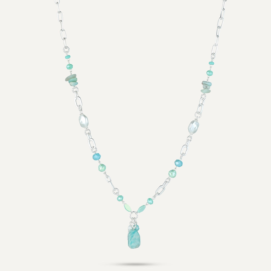 Natural Charm Layered Drop Necklace In Silver-Tone