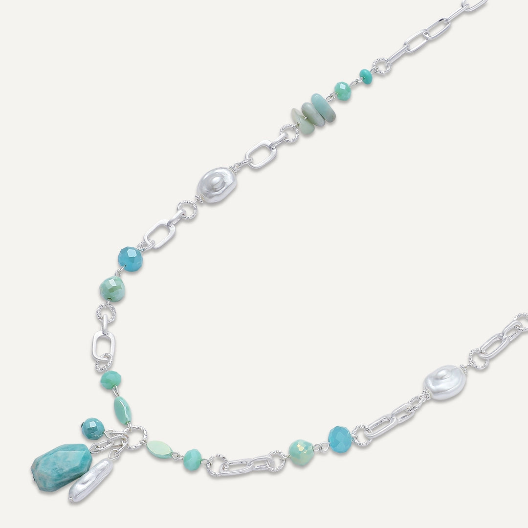 Natural Charm Layered Drop Necklace In Silver-Tone