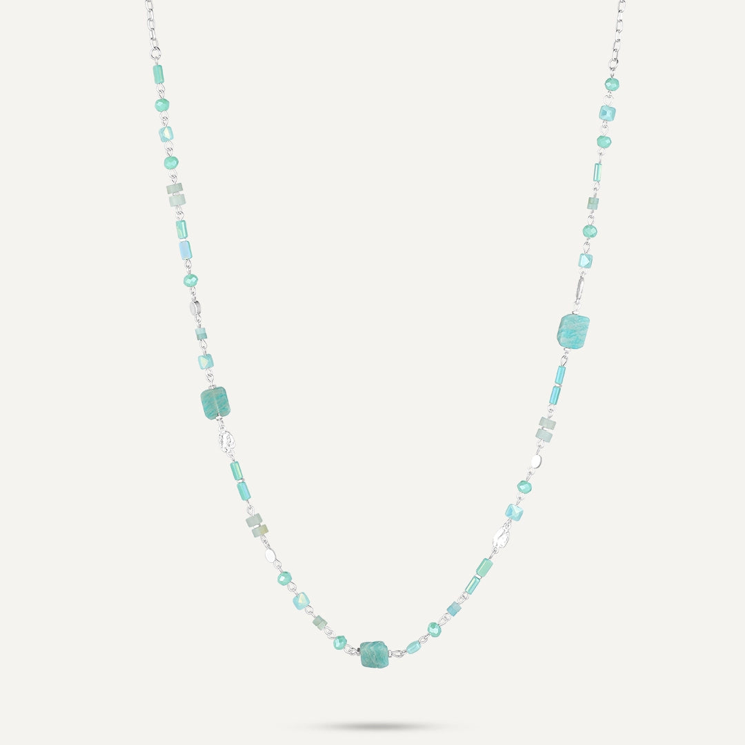 Aqua Harmony Long Beaded Necklace In Silver-Tone