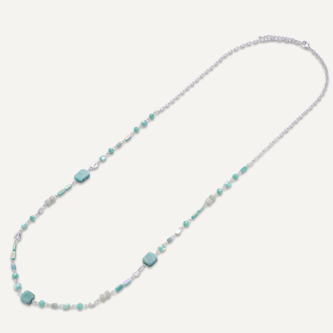 Aqua Harmony Long Beaded Necklace In Silver-Tone