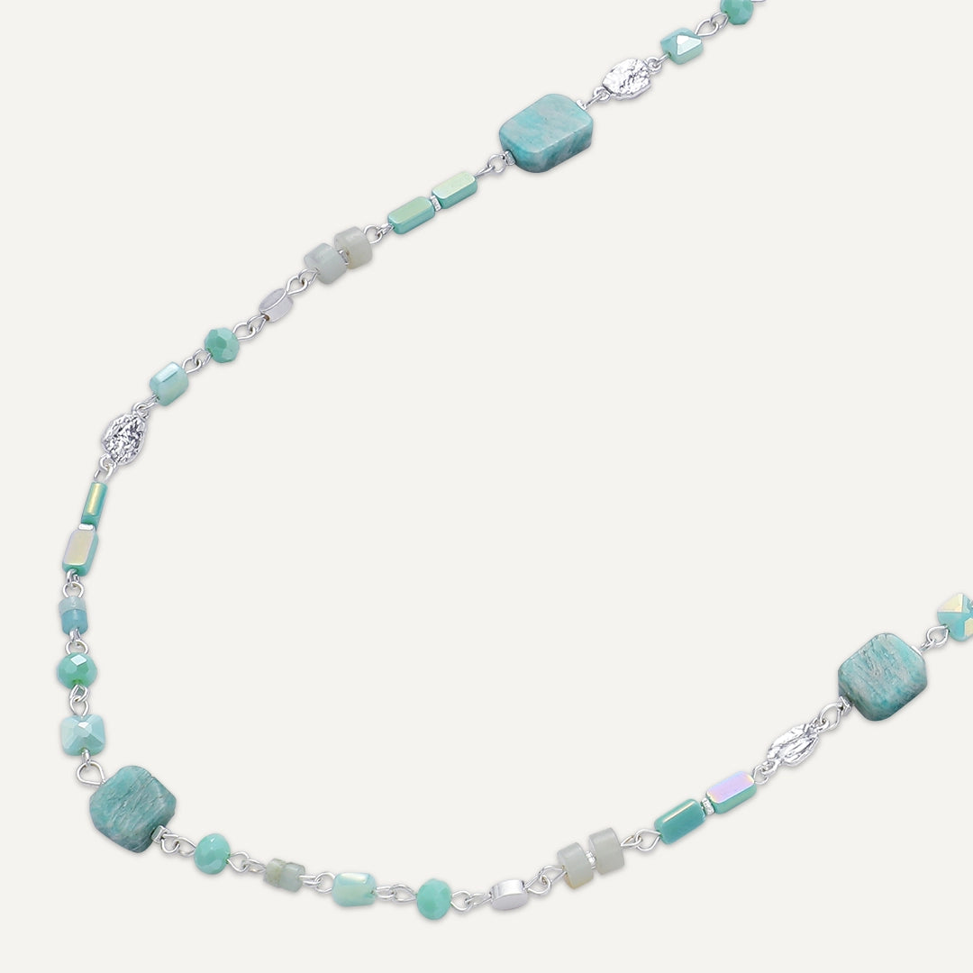 Aqua Harmony Long Beaded Necklace In Silver-Tone