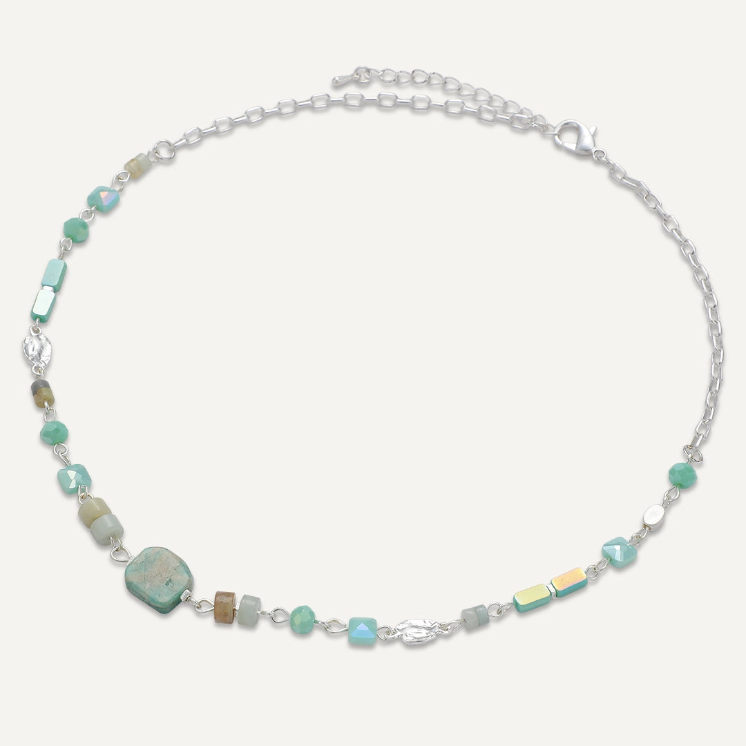 Iridescent Charm Semi‑Precious Beaded Necklace In Silver-Tone