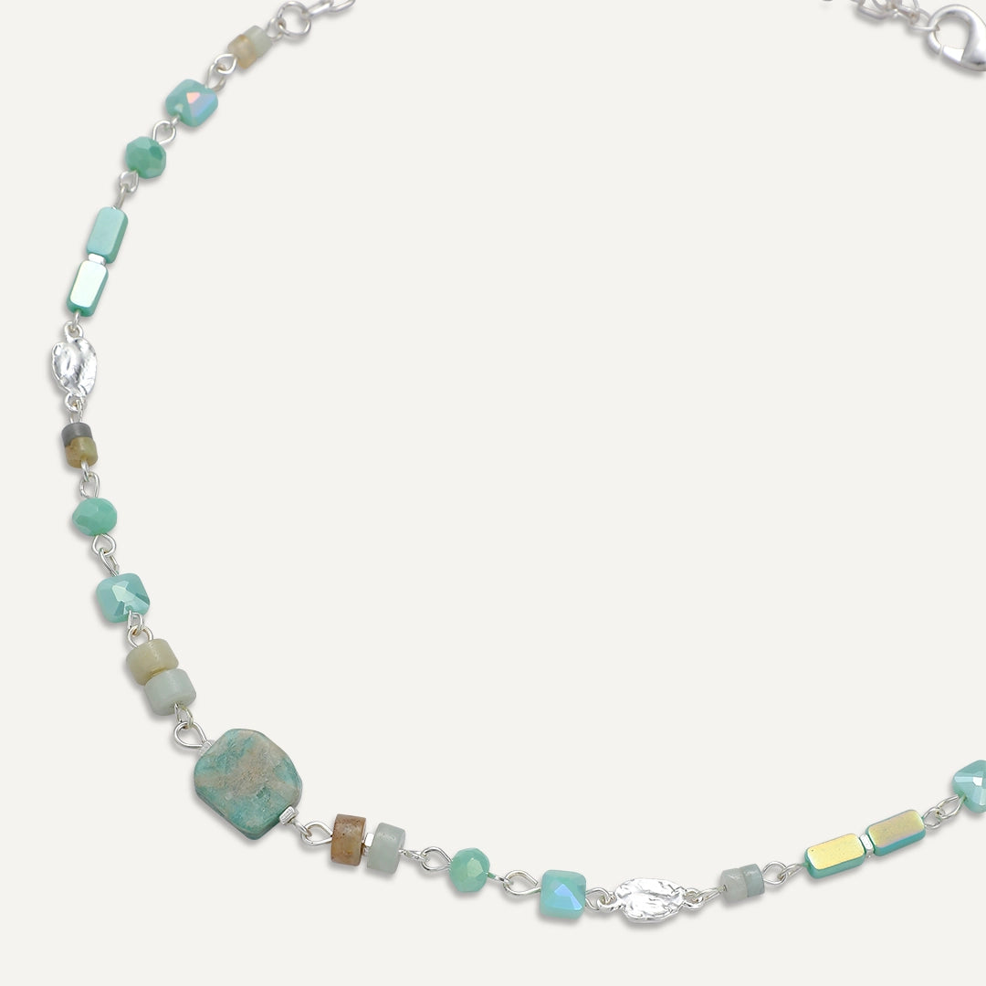 Iridescent Charm Semi‑Precious Beaded Necklace In Silver-Tone